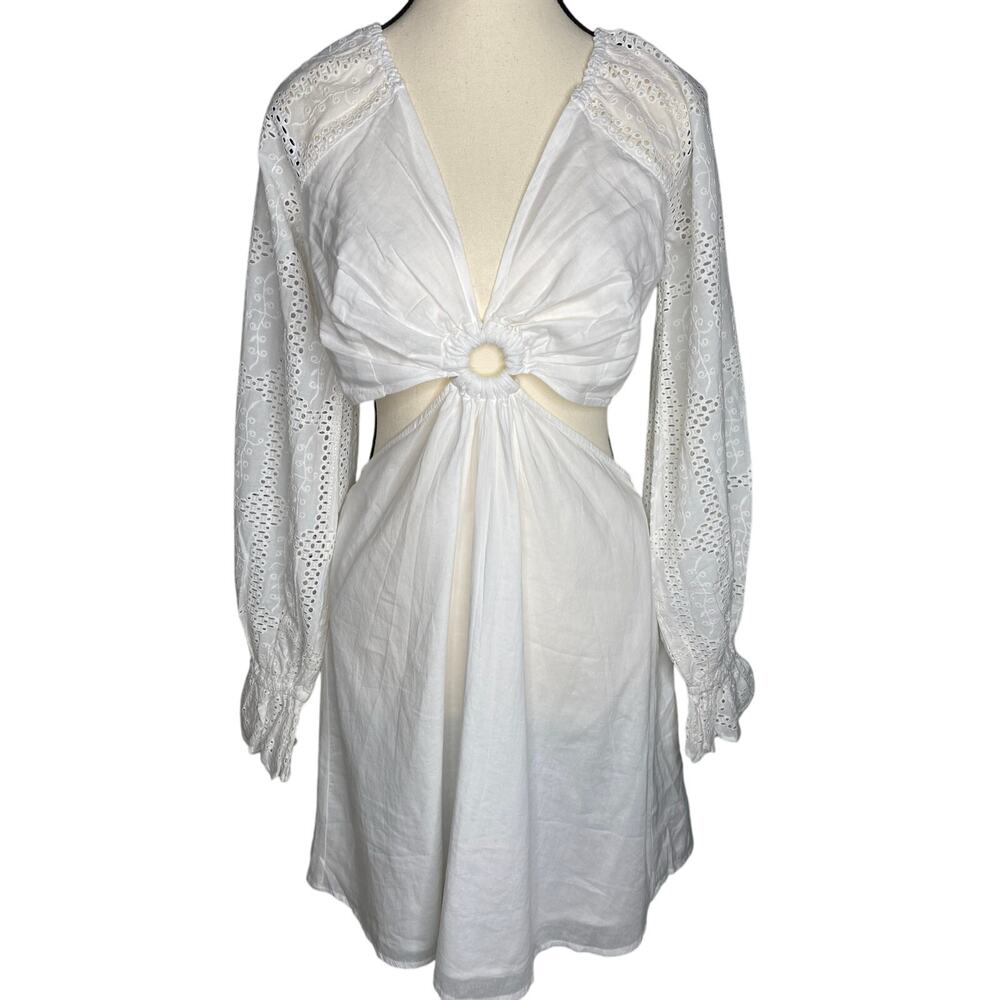 Shore Puff Sleeve Eyelet Cut Out Mini Cotton Dress